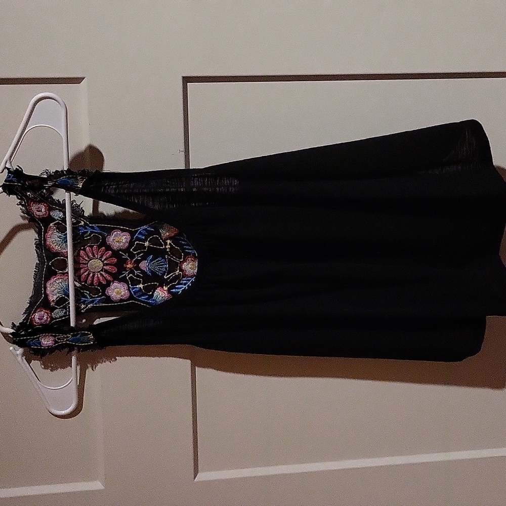 Black Tank Top with Embroidered Straps and Back